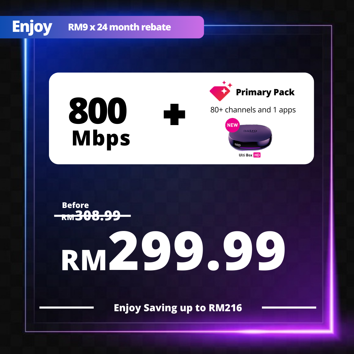 Astro Fibre 800 Mbps + Primary Pack